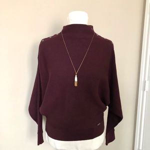 Tahari Turtleneck Funnel Neck Sweater Batwing Sleeves Burgundy Maroon Size S